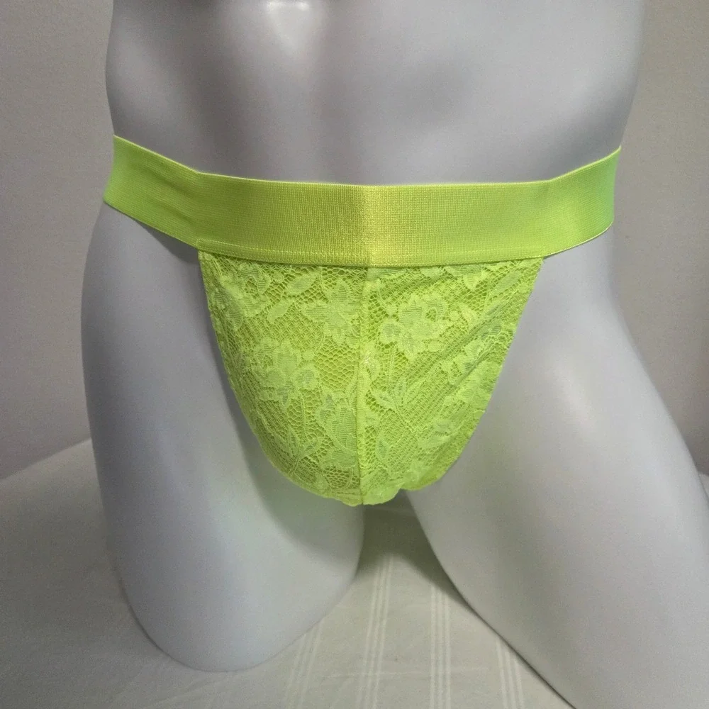 Cosabella Never Say Never Mens Neon Yellow Floral Lace Jockstrap Underwear